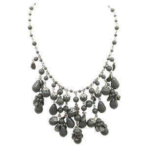 ISAAC MIZRAHI LIVE Gray Beaded Dangle Drop Statement Necklace Silver Tone